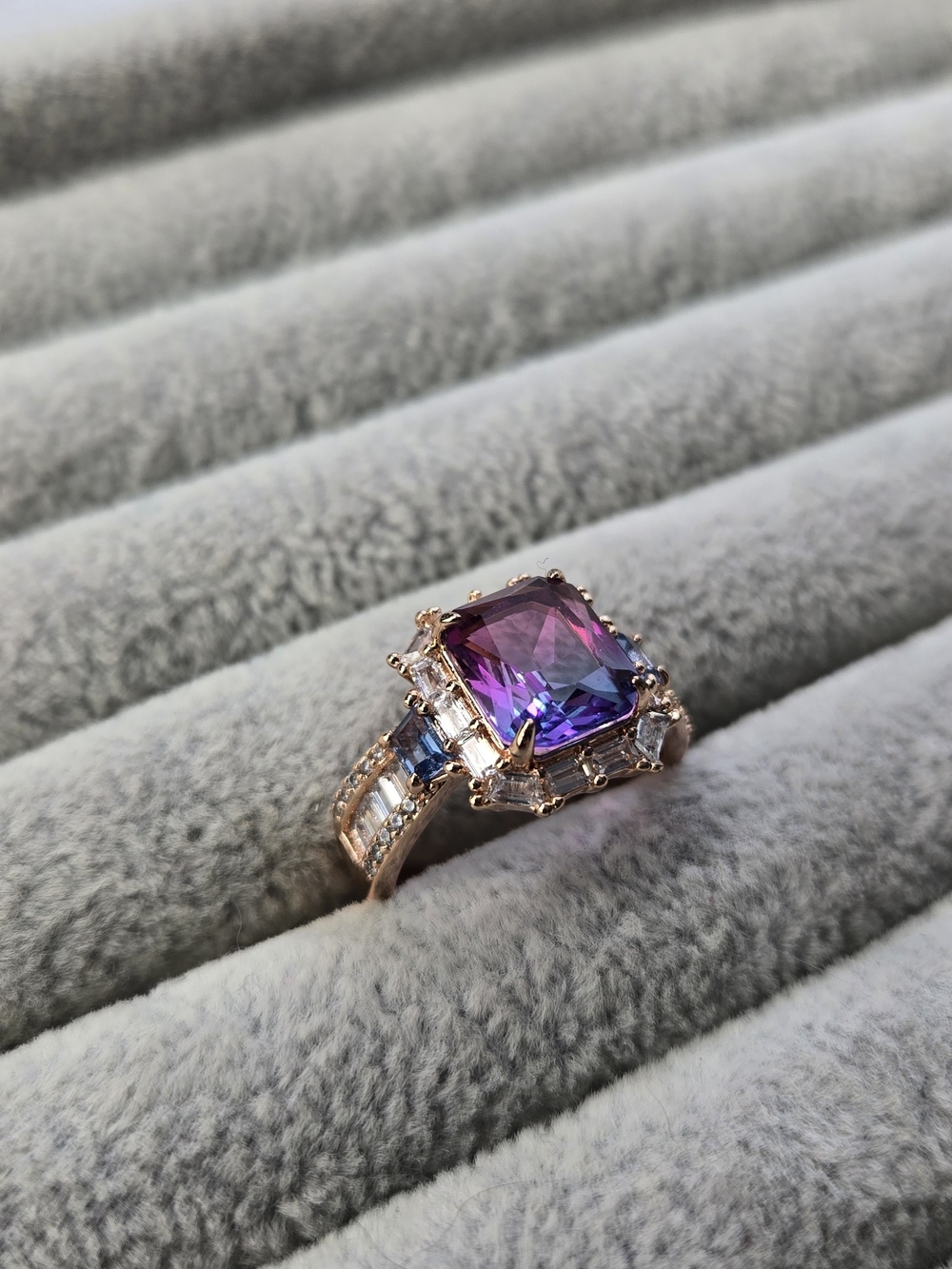 Size 7 Blue Purple Alexanderite Rose Gold Plated Bomb Party Ring - Picture 4 of 8